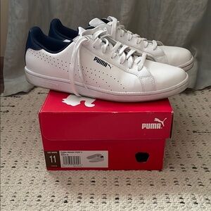 Puma White Sneakers with Perforated Leather and Navy Accents